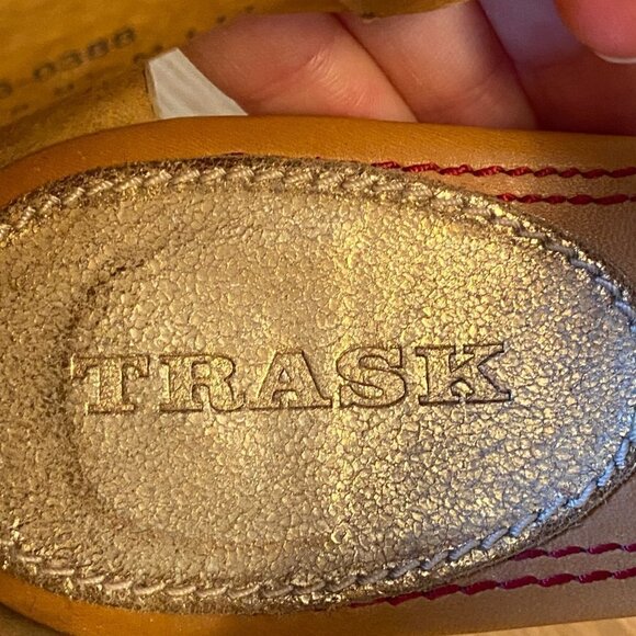 TRASK Hannah Gold Metallic Leather Huarache Look Heels Size 9.5 - Picture 5 of 8